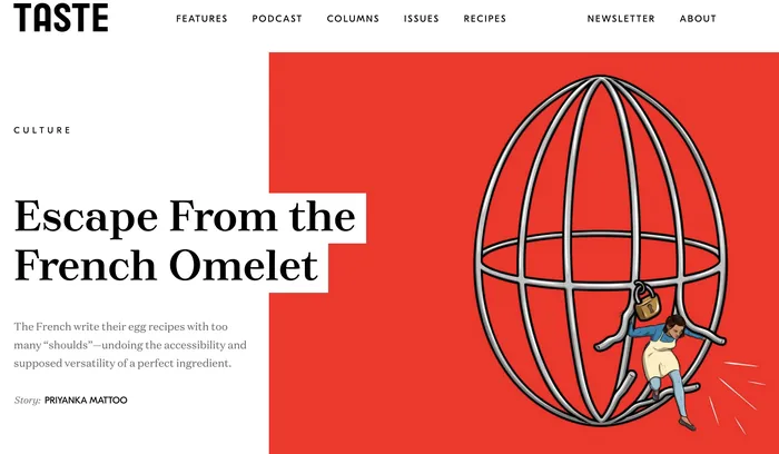 Illustration of person inside a red cage shaped like an omelet whisk