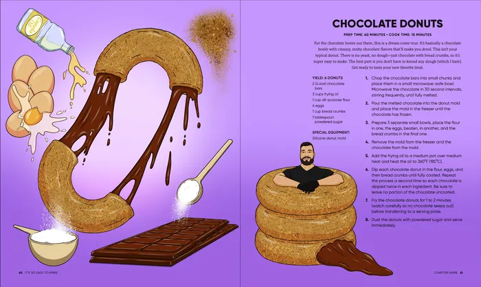 Illustrated recipe for chocolate donuts by Max Erwin