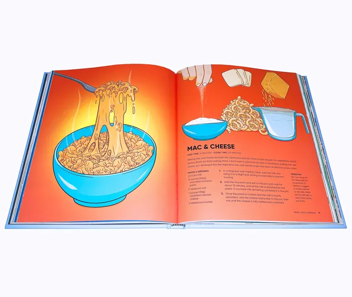 Illustrated mac and cheese recipe with ingredients and instructions by Max Erwin