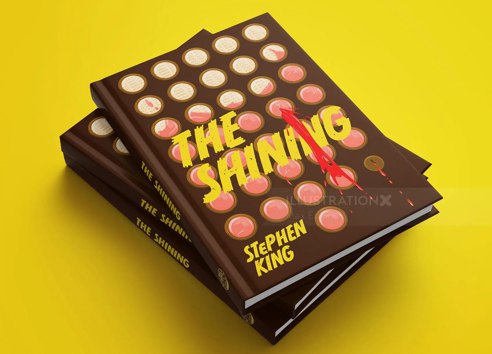Book cover of The Shining by Stephen King with bold yellow title