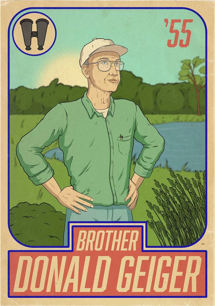 Portrait of Brother Donald Geiger in green shirt by Max Erwin