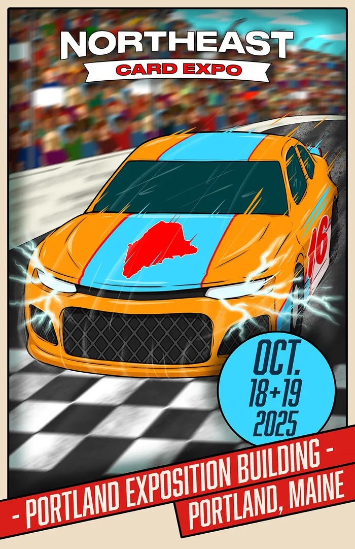 Racing car poster for Northeast Sports Card Expo by Max Erwin