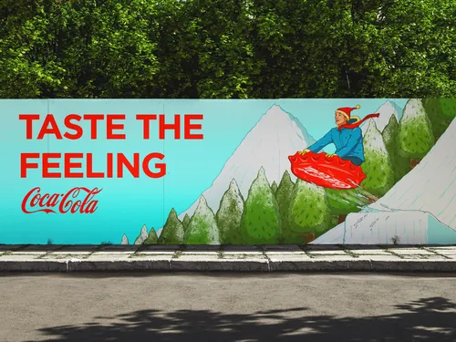 Mural with Coca-Cola Taste The Feeling slogan and animation by Max Erwin