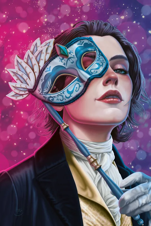 Max Marin artwork of a masked woman in a colorful costume
