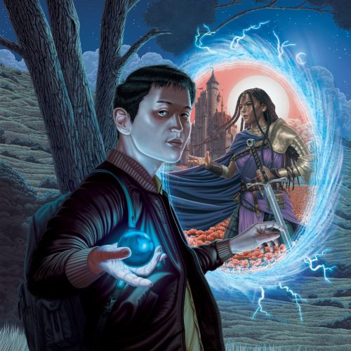 Max Marin fantasy cover showing a young man holding glowing magic before a portal