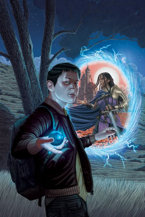 Max Marin fantasy cover showing a young man holding glowing magic before a portal
