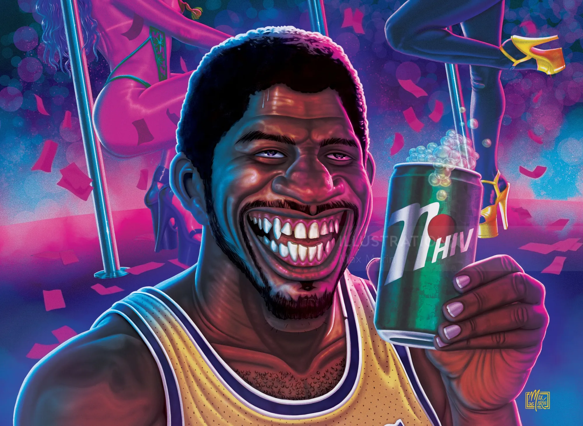 Max Marin illustration of Magic Johnson holding a soda can