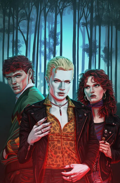 Max Marin artwork showing three gothic figures in a dark forest