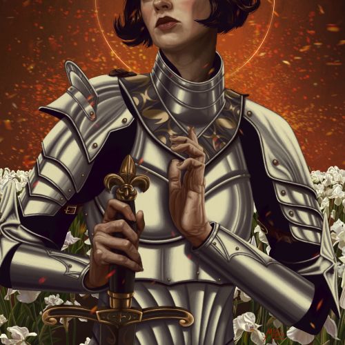 Joan of Arc in armor, illustrated by Max Marin.