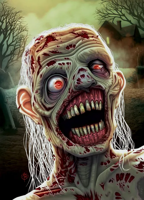 Max Marin illustration of a grotesque zombie with exposed teeth