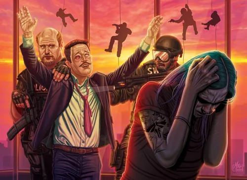 Max Marin illustration of a tense crowd scene with a distressed victim