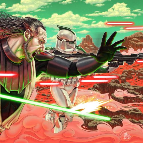 Max Marin's Star Wars trading card art depicts a lightsaber battle
