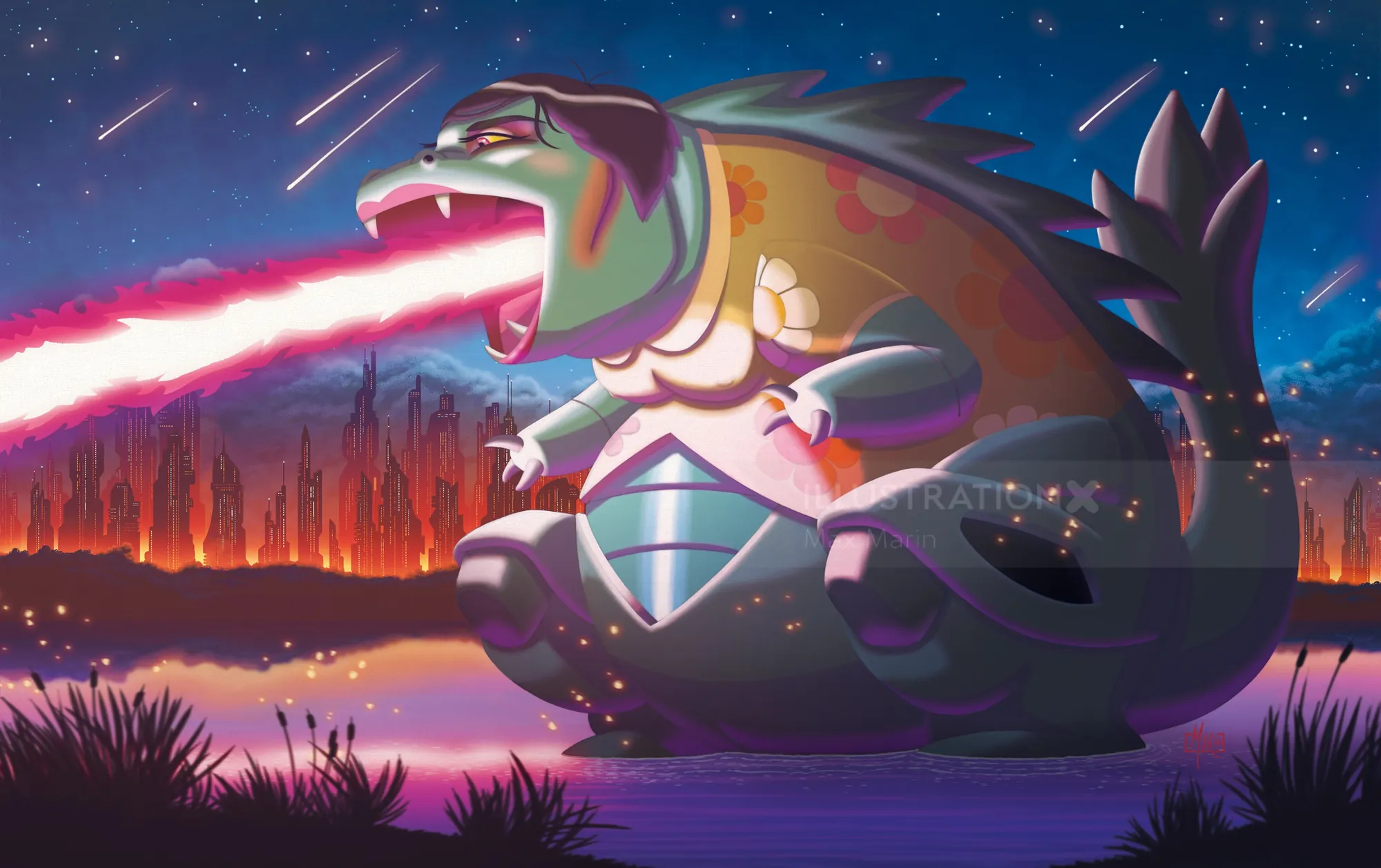 Max Marin's Goutmon's Khetjira, a colorful fantasy creature firing energy