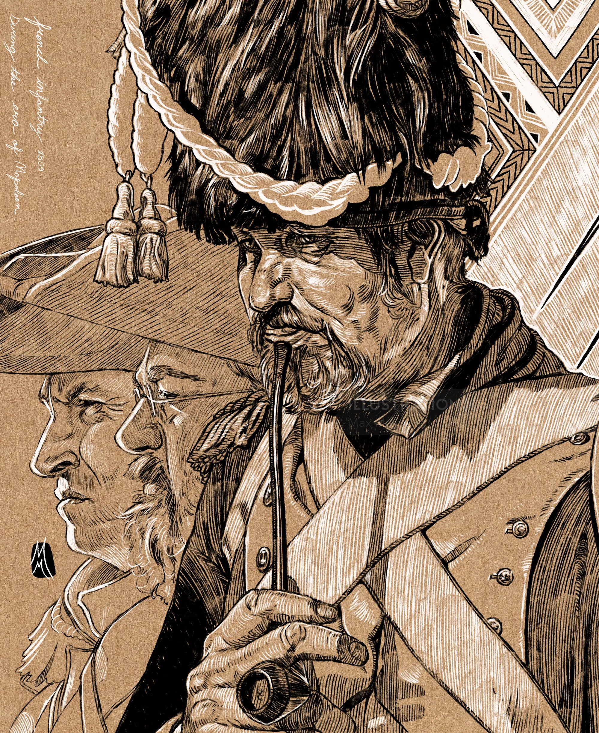 Napoleonic soldier ink sketch by Max Marin