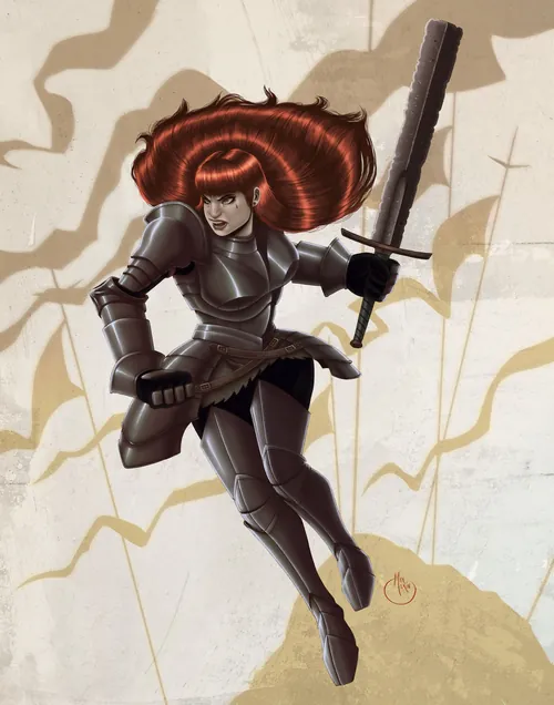 Max Marin illustration of a red-haired female knight in armor