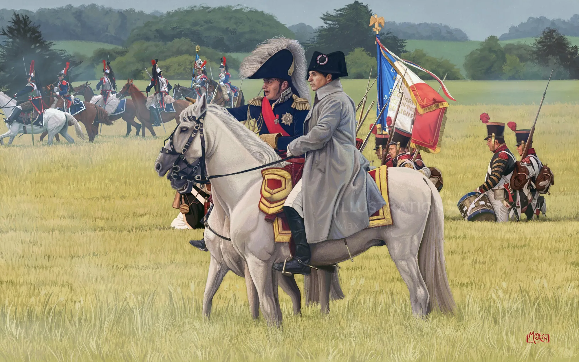 Max Marin painting of Napoleon on horseback at Waterloo