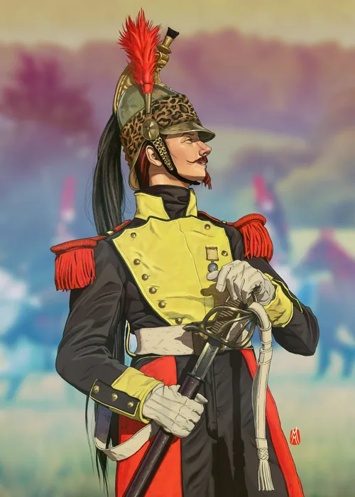 Max Marin illustration of a French dragoon in Napoleonic-era uniform