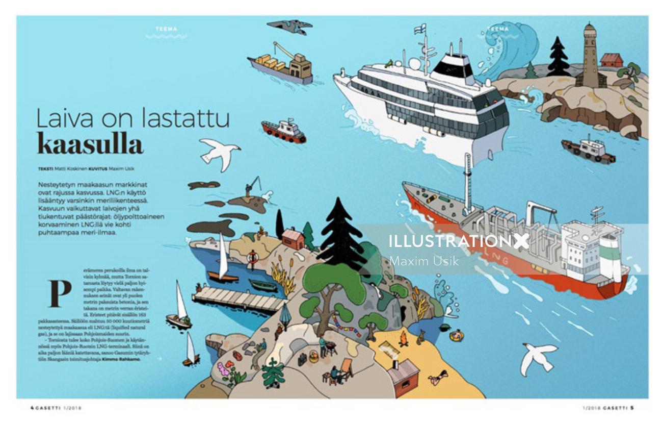 Editorial illustration Baltic sea Gas shipping from Finland