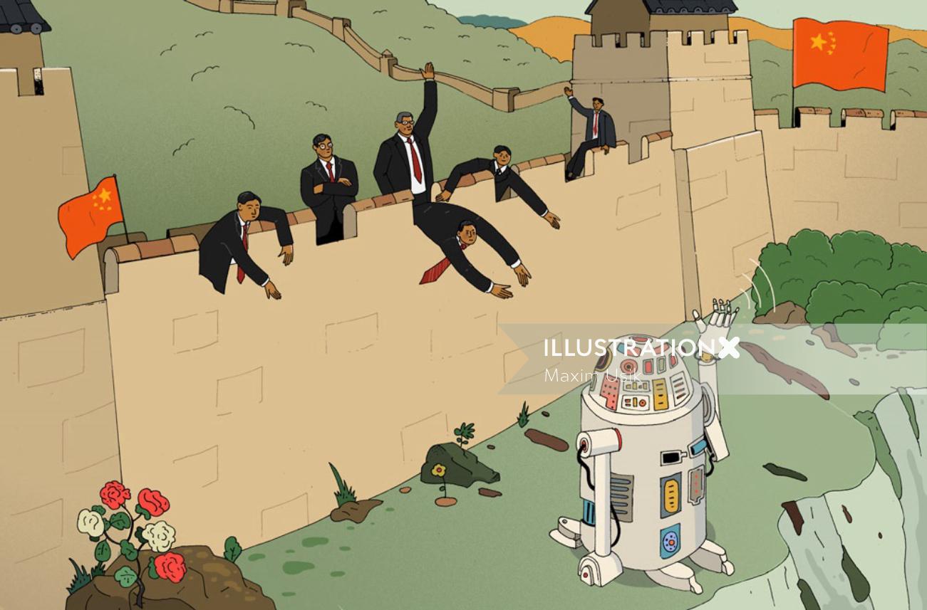 中国と人工知能のポスターイラスト