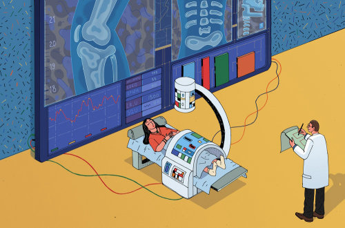 Woman leg scanning medical illustration