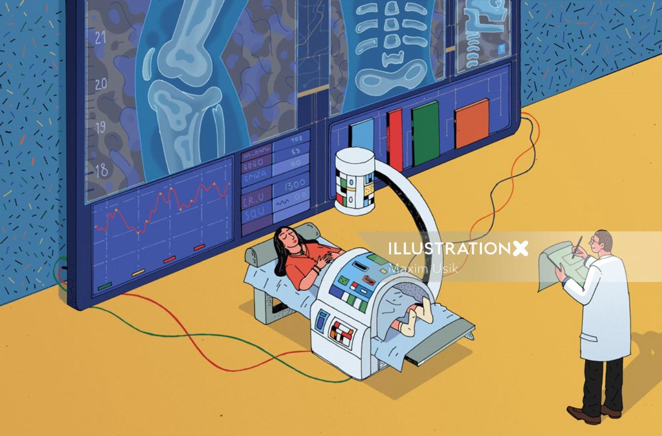 Woman leg scanning medical illustration
