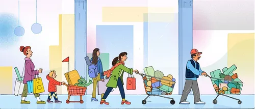 Drawing of a shopping mall for a school book project
