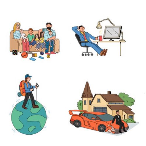 Illustration of different life situations for kids book