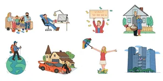 Illustration of different life situations for kids book