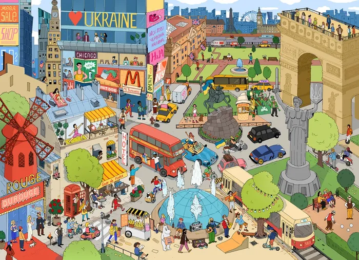 Abstract puzzle artwork for "support Ukraine"
