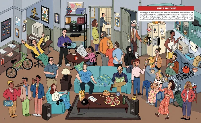 Busy room with diverse people talking, reading, playing, and relaxing