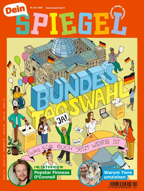 Cartoon of people and German Bundestag building with election theme