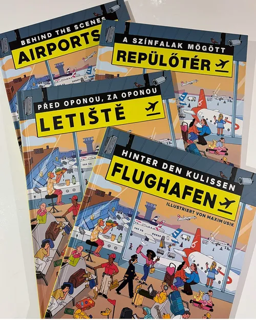 Book covers of Behind the Scene Airports in multiple languages by Maxim Usik
