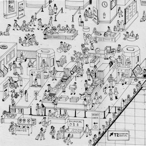 Detailed black and white office illustration by Maxim Usik