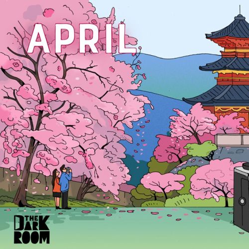 Cherry blossoms and pagoda with camera in foreground by Maxim Usik