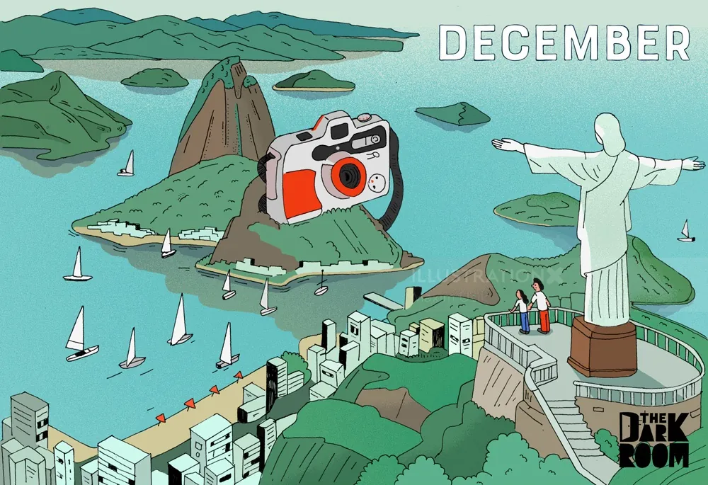 Christ the Redeemer statue overlooking Rio de Janeiro with sailboats and islands by Maxim Usik