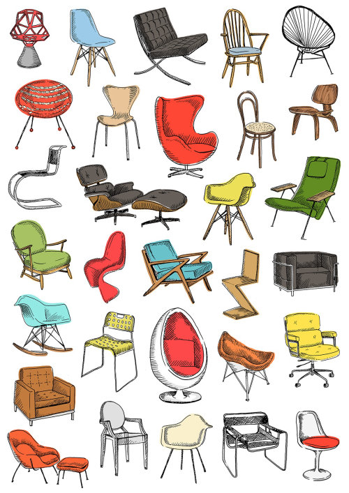 Illustration of types of chairs