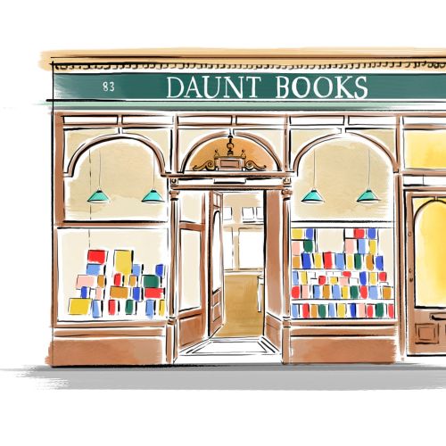 Watercolor illustration of Daunt books London 