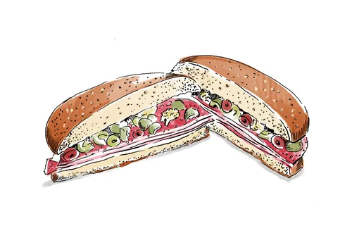 Sandwich coupé en deux avec légumes et garniture par May van Millingen