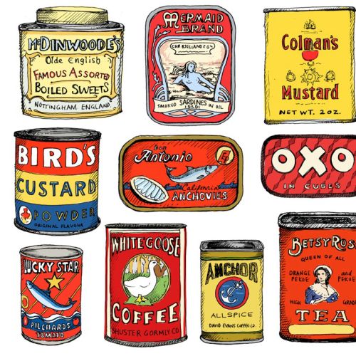 Food packaging tins typography