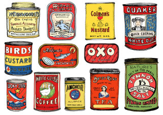 Tipografía de latas de envasado de alimentos.