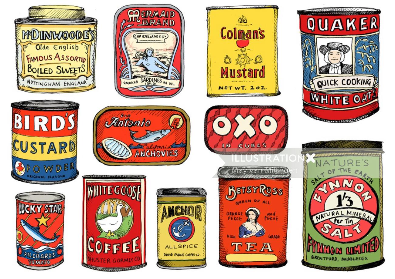 Food packaging tins typography