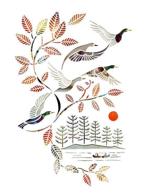 Paper-cut art of birds flying