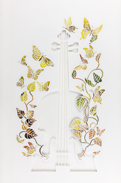 Decorative illustration of violin with butterflies