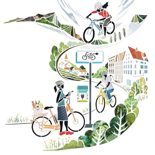 Illustration of electric bikes for Greenup Magazine