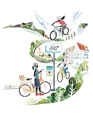 Illustration de vélos électriques pour Greenup Magazine