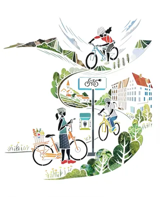 Ilustração de bicicletas elétricas para a revista Greenup