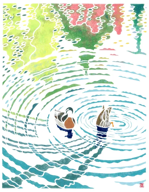 Animal illustration of a Mallard couple