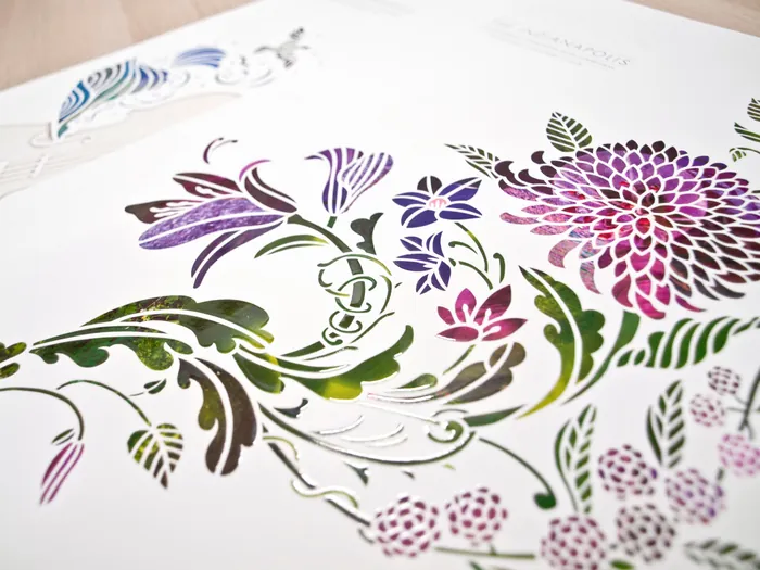 Decorative floral illustration with purple and green hues