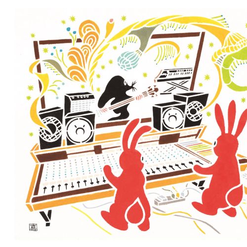 Rabbit rules recording studio acrylic painting