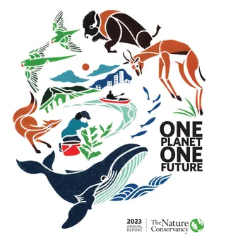 Colorful stencil illustration of animals and nature with conservation theme
